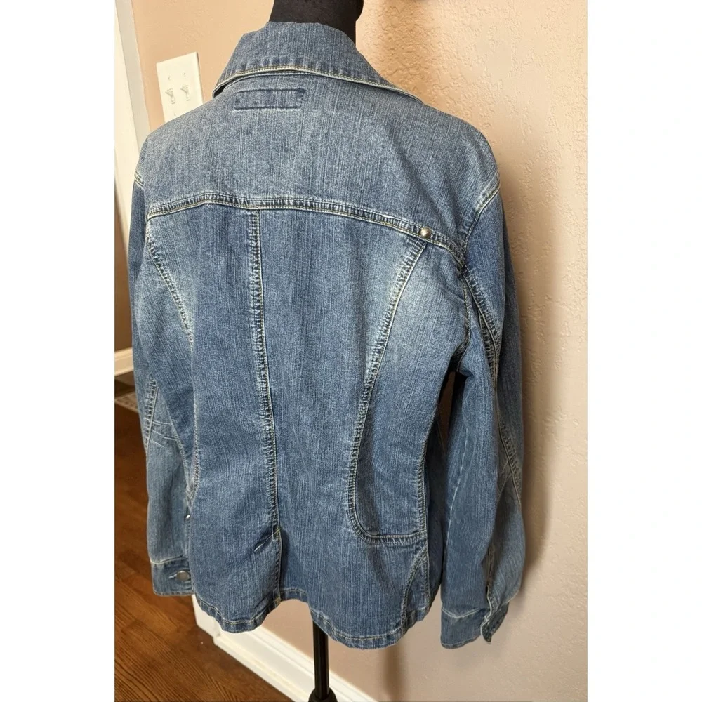 Baccini Women's Denim Jean Jacket 2 Button Blazer W/ Studs & Frayed Trim XL 90s